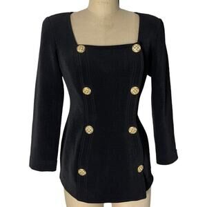 Tadashi Black Jacket Size Large Made in USA Shoulder Pads Double‎ Breasted